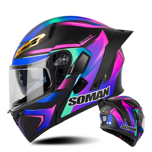 SOMAN Motorcycle Dual Lens Riding Peel-Off Full Coverage Helmet, Size: L(Sapphire Vision) - Helmets by SOMAN | Online Shopping UK | buy2fix