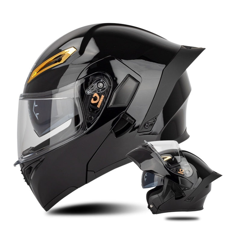 SOMAN Motorcycle Dual Lens Riding Peel-Off Full Coverage Helmet, Size: XXL(Bright Black) - Helmets by SOMAN | Online Shopping UK | buy2fix