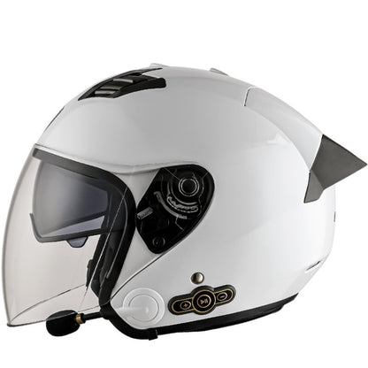 KUQIBAO Motorcycle Smart Bluetooth Sun Protection Double Lens Safety Helmet, Size: M(White+Gray Tail) - Helmets by KUQIBAO | Online Shopping UK | buy2fix