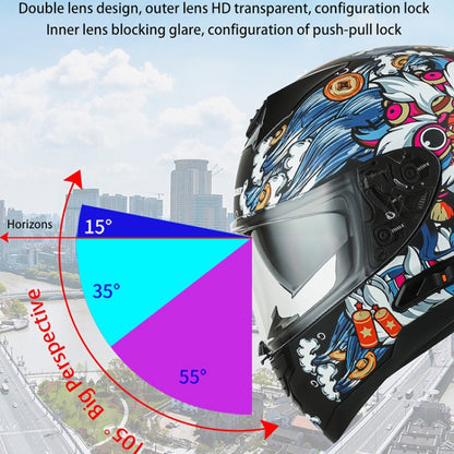 KUQIBAO Motorcycle Dual Lens Anti-Fog Helmet With LED Light, Size: XL(White) - Helmets by KUQIBAO | Online Shopping UK | buy2fix