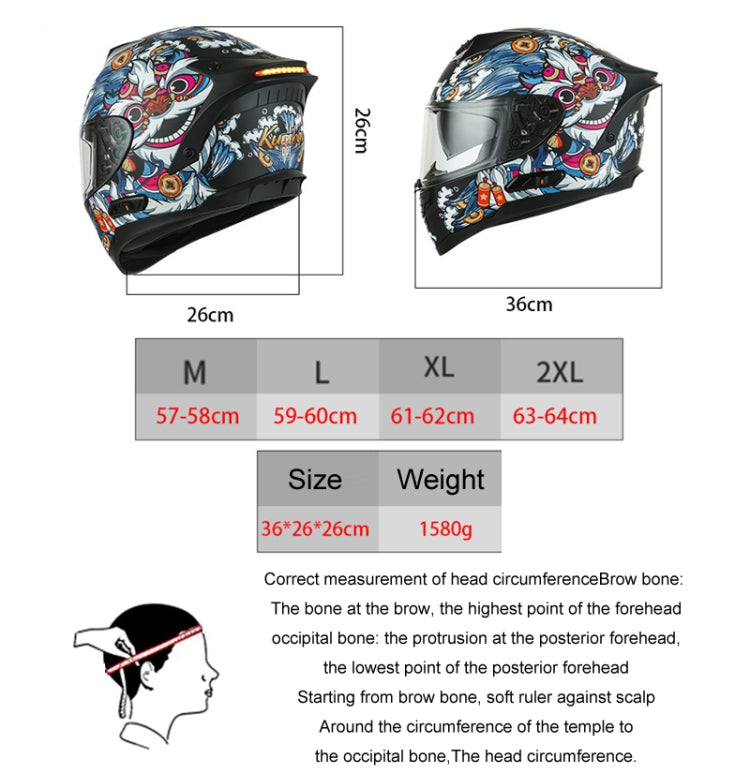 KUQIBAO Motorcycle Dual Lens Anti-Fog Helmet With LED Light, Size: XL(White) - Helmets by KUQIBAO | Online Shopping UK | buy2fix