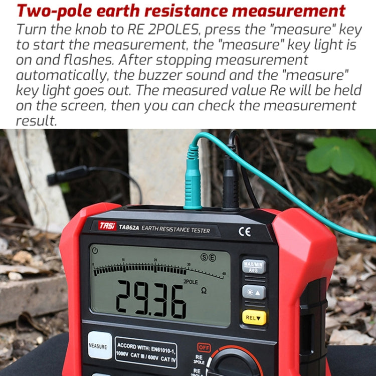 TASI TA862A Ground Resistor Tester Grounding Voltage Measurement High Precision Digital Resistance Meter - Battery & Resistance Tester by TASI | Online Shopping UK | buy2fix