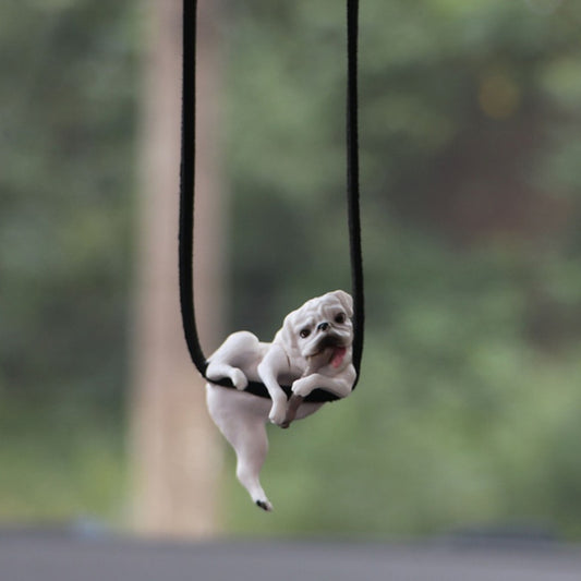 Small Bulldog Cute Dog Car Rearview Mirror Pendant(White) - Ornaments by buy2fix | Online Shopping UK | buy2fix