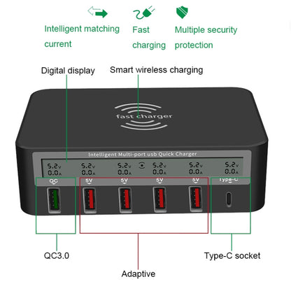 818F 5 USB Ports + Type-C Multifunctional Multi-Port Wireless Charger, Style: UK Plug (White) - Multifunction Charger by buy2fix | Online Shopping UK | buy2fix