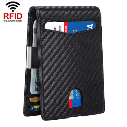 RFID Anti-Magnetic And Anti-Theft Leather Multi-Card Credit Card Wallet Coin Purse(Carbon Fiber Black+Black Inside) - Antimagnetic RFID Package by buy2fix | Online Shopping UK | buy2fix