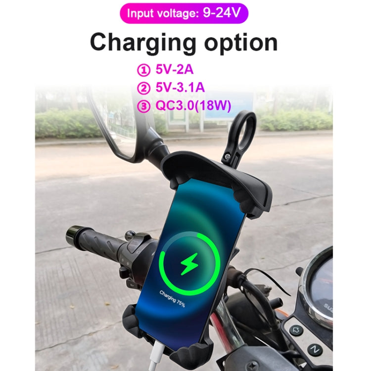 Motorcycle Sunshade Rainproof Mobile Phone Holder, Shape: Charging Mirror Holder 5V-3.1A - Holder by buy2fix | Online Shopping UK | buy2fix