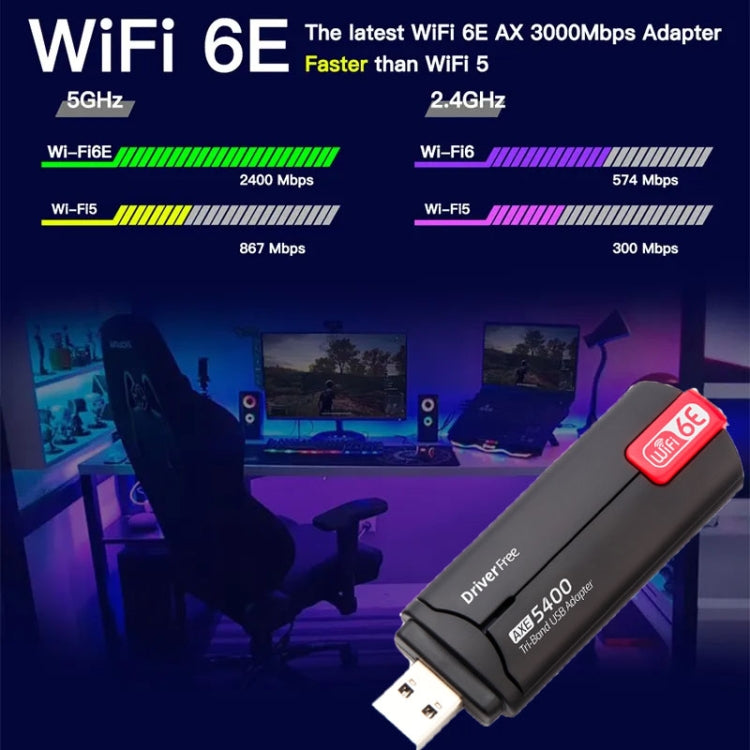 AX5400M 2.4G/5G/6G WIFI 6E Standard USB 3.0 Network Card WIFI Transmitter Receiver(Black) - USB Network Adapter by buy2fix | Online Shopping UK | buy2fix