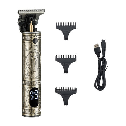 Vintage Pharaoh Engraving USB Rechargeable Hair Clipper With LCD Display(Bronze) - Hair Trimmer by buy2fix | Online Shopping UK | buy2fix