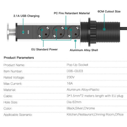 USB Desktop Office Kitchen Socket Hidden Desktop Socket，EU Plug - Consumer Electronics by buy2fix | Online Shopping UK | buy2fix