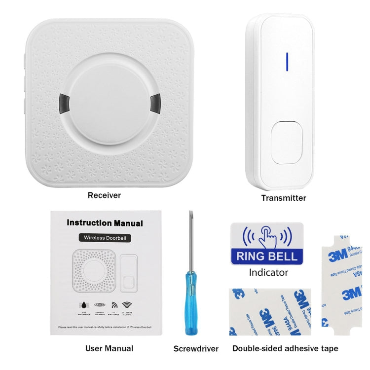 P6-B 110dB Wireless IP55 Waterproof Low Power Consumption WiFi Doorbell Receiver, 53 Music Options, Receiver Distance: 300m(White) - Security by buy2fix | Online Shopping UK | buy2fix