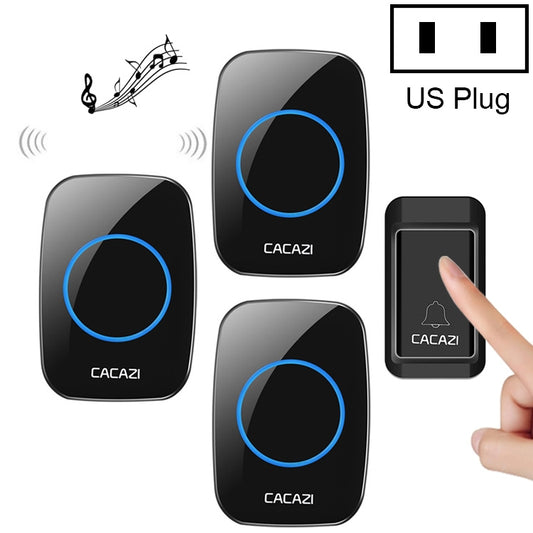 CACAZI A10G One Button Three Receivers Self-Powered Wireless Home Cordless Bell, US Plug(Black) - Security by CACAZI | Online Shopping UK | buy2fix