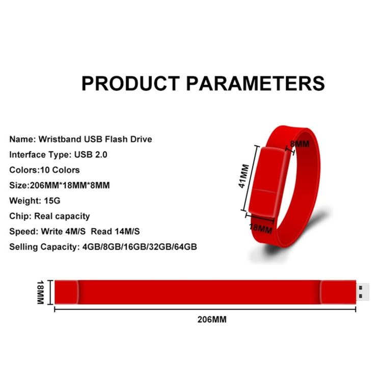 MicroDrive 16GB USB 2.0 Fashion Bracelet Wristband U Disk (Red) - USB Flash Drives by MicroDrive | Online Shopping UK | buy2fix